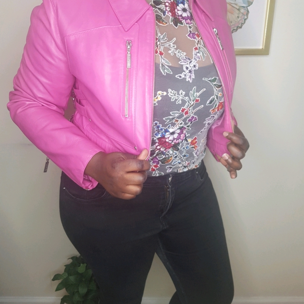 Avirex pink leather crop jacket XL